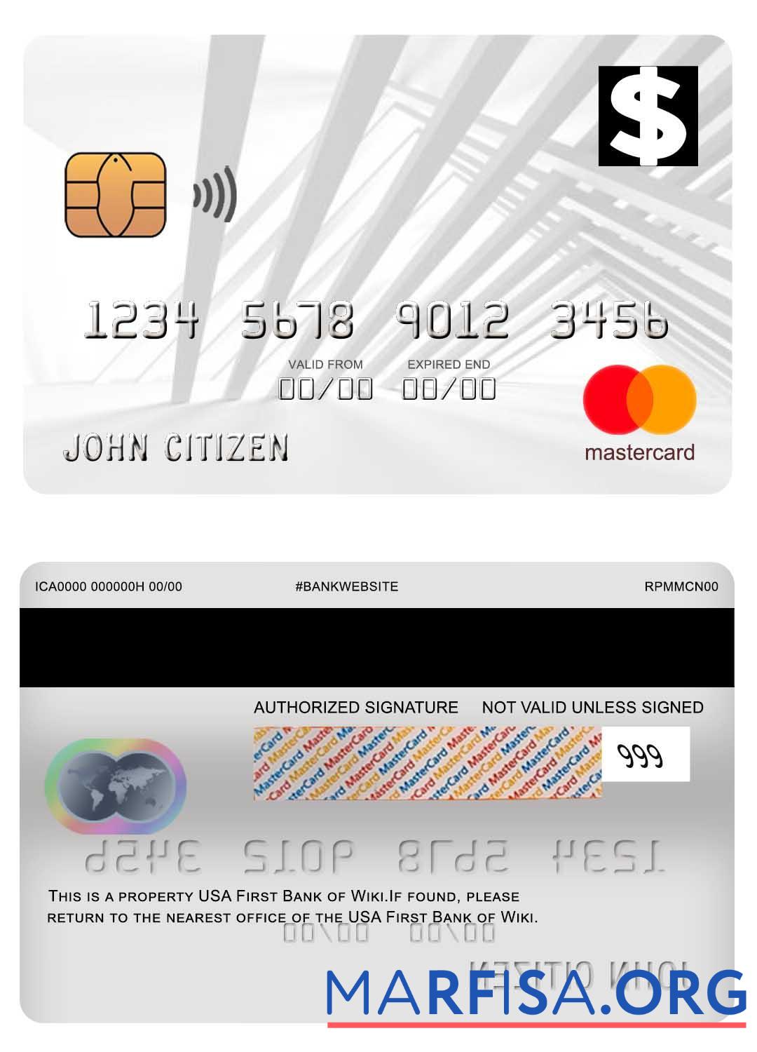 Blank USA First Bank of Wiki mastercard template